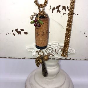 Handmade Gold teardrop grapes cork necklace